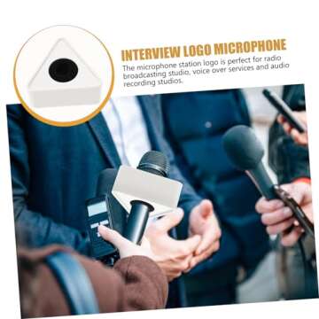 HAPINARY Portable Triangular Abs Microphone Logo Flag for Interview Stations Mic Logo Flag Station White for Tv Stations and Reporters