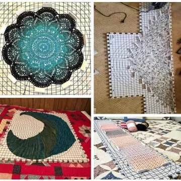 Blocking Mats for Wet and Steam Blocking with Grids and Radial Circles for Curved Projects - 1 cm Thickness - Set of 9 Marked with Numbers Includes 50 t pins and Storage Bag