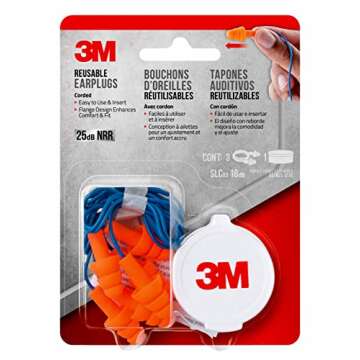 3M Corded Reusable Earplugs, 3 Pack, Noise Reduction Rating (NRR) 25 dB, Easy To Use & Insert, Pliable & Tri-Flange Design Enhances Comfort & Fit, Orange Ear Plugs (90716H3-DC)