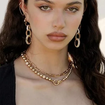 Reoxvo Gold Plated Chunky Chain Necklace for Women