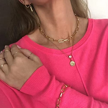 Reoxvo Gold Plated Chunky Chain Necklace for Women