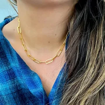 Reoxvo Gold Plated Chunky Chain Necklace for Women
