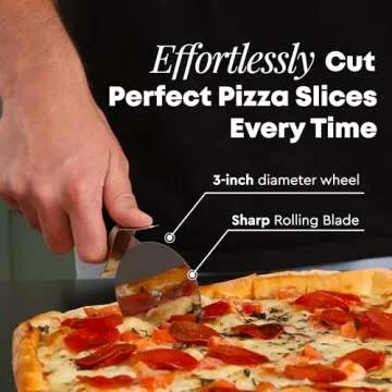 Zulay Kitchen Premium Pizza Cutter - Durable Stainless Steel Pizza Cutter Wheel - Easy-to-Clean, Easy-to-Use Pizza Slicer - Super Sharp with Non-Slip Handle - Dishwasher Safe Pizza Wheel (Black)