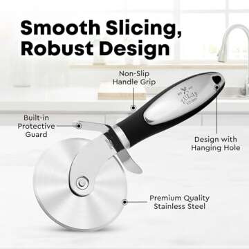 Zulay Kitchen Premium Pizza Cutter - Durable Stainless Steel Pizza Cutter Wheel - Easy-to-Clean, Easy-to-Use Pizza Slicer - Super Sharp with Non-Slip Handle - Dishwasher Safe Pizza Wheel (Black)
