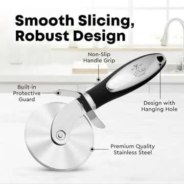 Zulay Kitchen Premium Pizza Cutter - Durable Stainless Steel Pizza Cutter Wheel - Easy-to-Clean, Easy-to-Use Pizza Slicer - Super Sharp with Non-Slip Handle - Dishwasher Safe Pizza Wheel (Black)
