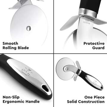 Zulay Kitchen Premium Pizza Cutter - Durable Stainless Steel Pizza Cutter Wheel - Easy-to-Clean, Easy-to-Use Pizza Slicer - Super Sharp with Non-Slip Handle - Dishwasher Safe Pizza Wheel (Black)