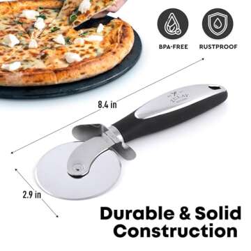 Zulay Kitchen Premium Pizza Cutter - Durable Stainless Steel Pizza Cutter Wheel - Easy-to-Clean, Easy-to-Use Pizza Slicer - Super Sharp with Non-Slip Handle - Dishwasher Safe Pizza Wheel (Black)