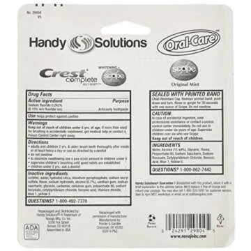 Handy Solutions Oral Care 3-Piece Travel Size Set w/Mouthwash, Toothpaste, & Folding Toothbrush (Pac...