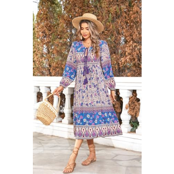R.Vivimos Women's Long Sleeve Floral Print Bohemian Dress