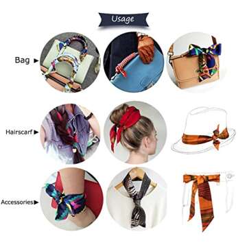 MUAQUATA Long Floral Skinny Scarf For Women Silk Like Neckerchief Hangbag Handle Hair Head Wraps Belt (MQTA01-30)