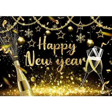 2025 Happy New Year Backdrop Black Gold Shining Champagne Wine Glasses Bokeh Photography Background ...