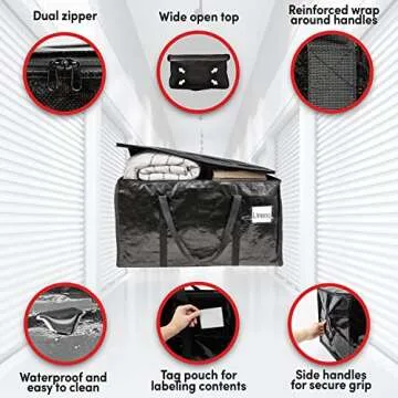 BAG-THAT! 4-Pack Black Moving Bags, Extra Large Storage Bags with Zipper, Water Resistant Packing Bags for Moving Supplies, Heavy Duty Moving Totes with Carrying Handle