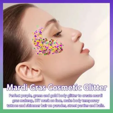 Allstarry Mardi Gras Face Glitter, 4 Colors Chunky Body Glitters Purple Green Gold Face Glitter Eyeshadow Makeup Hair and Eye Glitter Mardi Gras Accessories for Women Mask Balls Street Parties