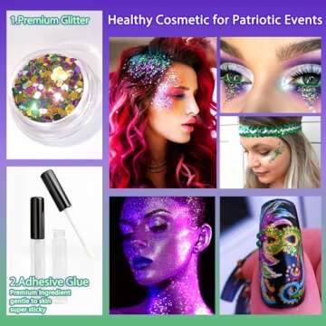 Allstarry Mardi Gras Face Glitter, 4 Colors Chunky Body Glitters Purple Green Gold Face Glitter Eyeshadow Makeup Hair and Eye Glitter Mardi Gras Accessories for Women Mask Balls Street Parties