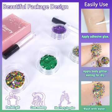 Allstarry Mardi Gras Face Glitter, 4 Colors Chunky Body Glitters Purple Green Gold Face Glitter Eyeshadow Makeup Hair and Eye Glitter Mardi Gras Accessories for Women Mask Balls Street Parties