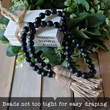 Wooden Bead Garland Decor, Wood Beads Garland Decorative Beads, Wooden Beads Garland, Wood Bead Garland Farmhouse Wood Bead Garland Tassels Boho Tassel Garland Beads Decor Beads Wooden Garland Beads