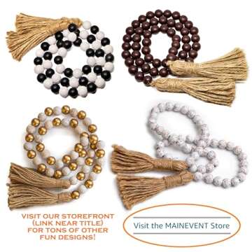 Wooden Bead Garland Decor, Wood Beads Garland Decorative Beads, Wooden Beads Garland, Wood Bead Garland Farmhouse Wood Bead Garland Tassels Boho Tassel Garland Beads Decor Beads Wooden Garland Beads