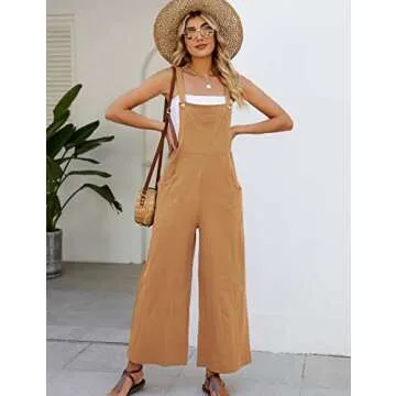Flygo Women's Casual Cotton Overalls with Pockets