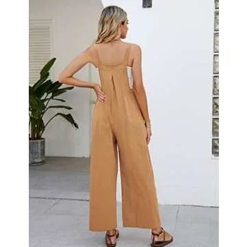 Flygo Women's Casual Cotton Overalls with Pockets