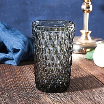 Bandesun Gray Drinking Glass Set of 6 - Black Tumbler (12 oz) Kitchen Glasses Diamond Glassware for ...