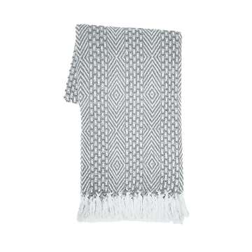 RAJRANG Grey Woven Country Rustic Throw Blanket 100% Cotton Luxury Quality Sofa Couch Bed Throws Perfect for Indoor Outdoor 50x60 Inches Wild Dove