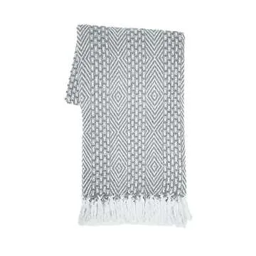RAJRANG Grey Woven Country Rustic Throw Blanket 100% Cotton Luxury Quality Sofa Couch Bed Throws Perfect for Indoor Outdoor 50x60 Inches Wild Dove