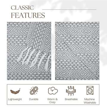 RAJRANG Grey Woven Country Rustic Throw Blanket 100% Cotton Luxury Quality Sofa Couch Bed Throws Perfect for Indoor Outdoor 50x60 Inches Wild Dove