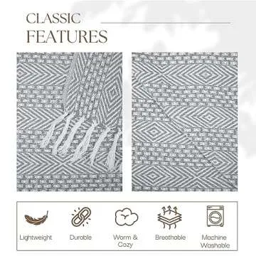 RAJRANG Grey Woven Country Rustic Throw Blanket 100% Cotton Luxury Quality Sofa Couch Bed Throws Perfect for Indoor Outdoor 50x60 Inches Wild Dove