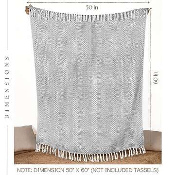 RAJRANG Grey Woven Country Rustic Throw Blanket 100% Cotton Luxury Quality Sofa Couch Bed Throws Perfect for Indoor Outdoor 50x60 Inches Wild Dove