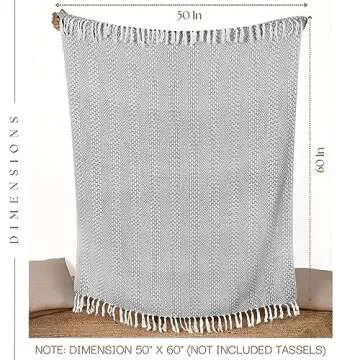 RAJRANG Grey Woven Country Rustic Throw Blanket 100% Cotton Luxury Quality Sofa Couch Bed Throws Perfect for Indoor Outdoor 50x60 Inches Wild Dove