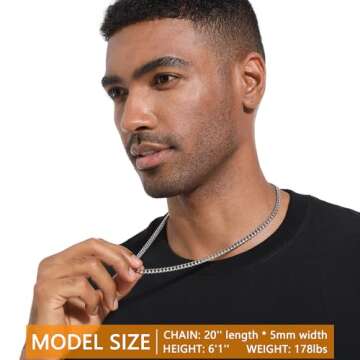HEXALOVA 5mm Cuban Link Chain for Men Silver Chain for Men Cuban Link Chain for Women Stainless Stee...