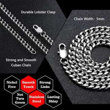 HEXALOVA 5mm Cuban Link Chain for Men Silver Chain for Men Cuban Link Chain for Women Stainless Steel Necklace for Men Cuban Chain Necklace, Mens Chain Necklaces 18 Inch