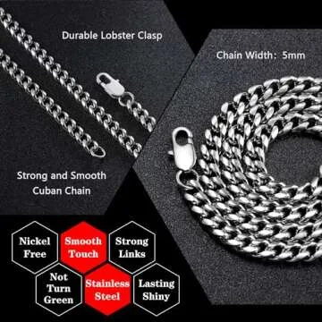 HEXALOVA 5mm Cuban Link Chain for Men Silver Chain for Men Cuban Link Chain for Women Stainless Steel Necklace for Men Cuban Chain Necklace, Mens Chain Necklaces 18 Inch