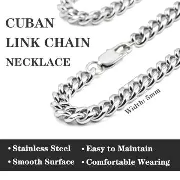 HEXALOVA 5mm Cuban Link Chain for Men Silver Chain for Men Cuban Link Chain for Women Stainless Steel Necklace for Men Cuban Chain Necklace, Mens Chain Necklaces 18 Inch