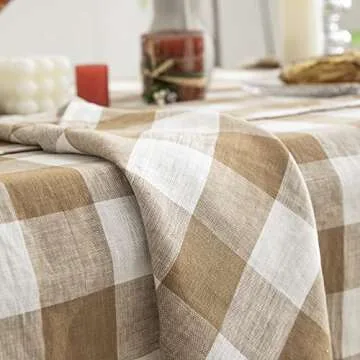 EVERLY 100% Yarn-Dyed Linen Rectangle Tablecloths 60x120Inches for Dining,Buffet Parties,Picnic,Events and Restaurants,Decorative Halloween,Thanksgiving Machine Washable Tablecloths-Brown Plaid