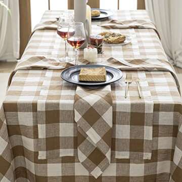 EVERLY 100% Yarn-Dyed Linen Rectangle Tablecloths 60x120Inches for Dining,Buffet Parties,Picnic,Events and Restaurants,Decorative Halloween,Thanksgiving Machine Washable Tablecloths-Brown Plaid
