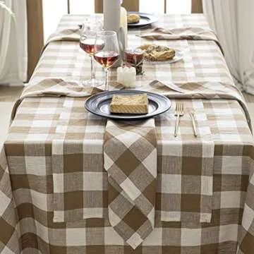EVERLY 100% Yarn-Dyed Linen Rectangle Tablecloths 60x120Inches for Dining,Buffet Parties,Picnic,Events and Restaurants,Decorative Halloween,Thanksgiving Machine Washable Tablecloths-Brown Plaid