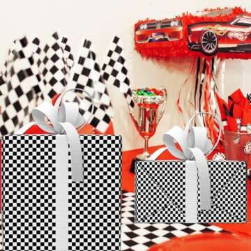5 Sheets Folded Race Car Wrapping Paper Checkered Party Gift Wrapping Paper for Kids Birthday,Shower,Celebration DIY Crafts Gift Packing, 20 x 30 Inch