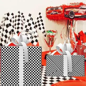 5 Sheets Folded Race Car Wrapping Paper Checkered Party Gift Wrapping Paper for Kids Birthday,Shower,Celebration DIY Crafts Gift Packing, 20 x 30 Inch