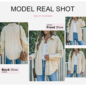 Dokotoo Women's Corduroy Button Down Shirt in Beige