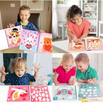 90shine 2PCS Valentine's Day Gifts for Kids Sticker Books - Valentines Crafts Ages 4-8 Create 22 Pic...