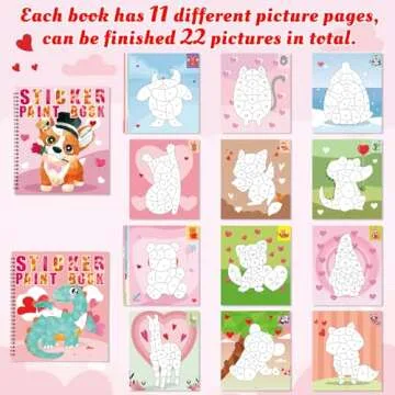 90shine 2PCS Valentine's Day Gifts for Kids Sticker Books - Valentines Crafts Ages 4-8 Create 22 Pictures