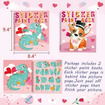 90shine 2PCS Valentine's Day Gifts for Kids Sticker Books - Valentines Crafts Ages 4-8 Create 22 Pictures