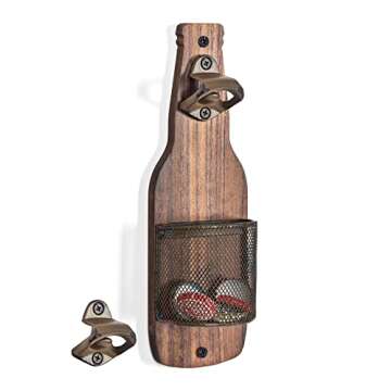 SODUKU Vintage Wooden Wall Mounted Bottle Opener with Cap Catcher for Beer Lovers