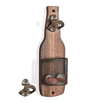 SODUKU Vintage Wooden Wall Mounted Bottle Opener with Cap Catcher for Beer Lovers