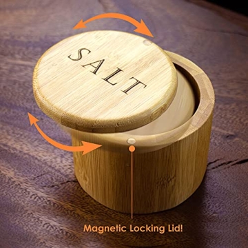 Elegant Bamboo Salt Cellar with Magnetic Lid for Kitchen