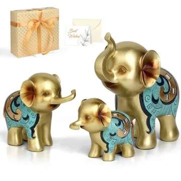 Kresecioo Gold Elephant Statue Set - Home & Gifts