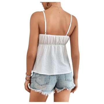 COZYEASE Women's Floral Embroidery Knot Front Cami Tops Peplum Sleeveless V Neck Tank Top White Medi...