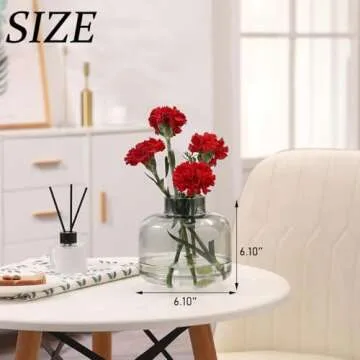 PORPAN Short Glass Vase for Flowers, Black Glass Vase, Round Glass Vase, 6 Inch Small Glass Flower Vase for Living Room, Dining Table, Wedding, Bookshelf, Office Decor