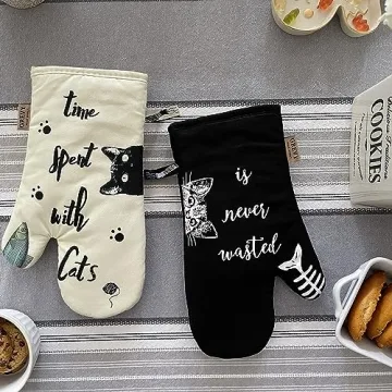 GREVY Cute Cotton Oven Mitts for Cat Lovers - 12"